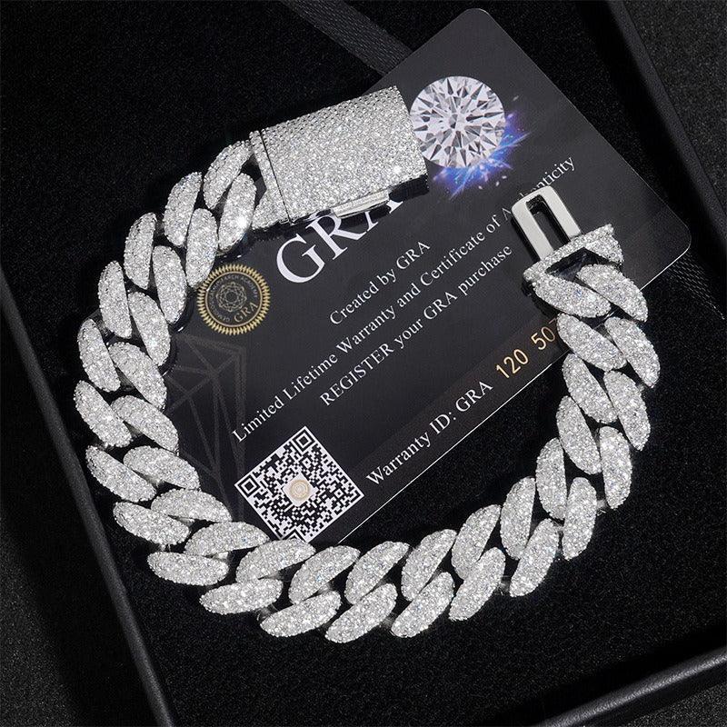 15mm Moissanite Crescent Cuban Link | S925 Silver Necklace - CaratixJewelry